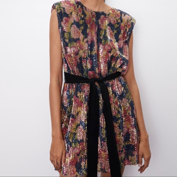 Zara Dresses & Skirts - NWT Zara Rainbow Sequin Floral Dress